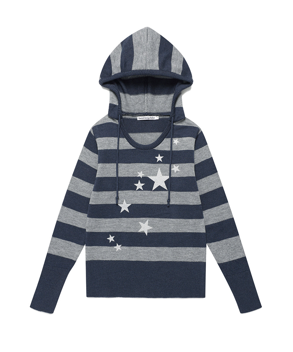 Cavish W U Neck Striped Star Knit Hoodie