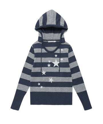 Cavish W U Neck Striped Star Knit Hoodie