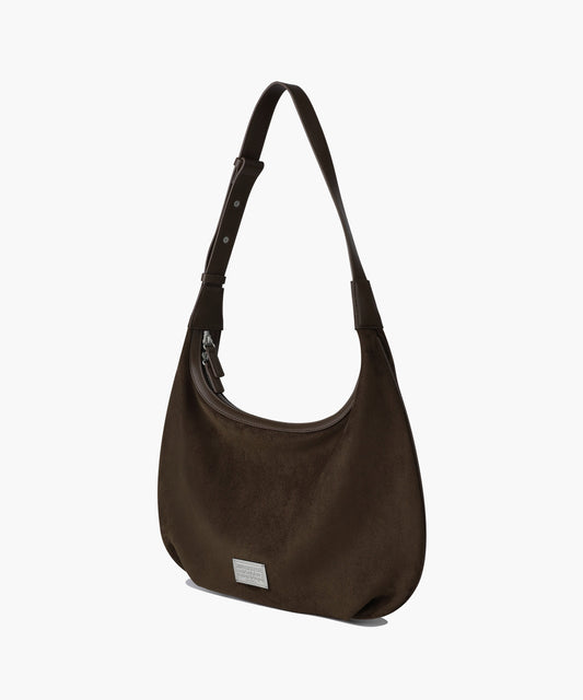 Marithé François Girbaud Classic Logo Round Suede Shoulder Bag Brown