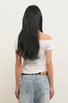 General Idea WOMAN Mesh Trim One-Shoulder T-Shirt [WHITE]