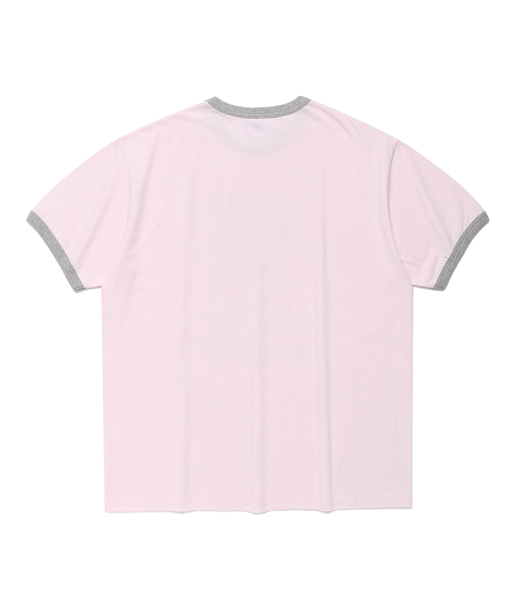 Cavish CAVISH X LELBO Brown Glitter Ringer Short Sleeve T-Shirt [Pink]
