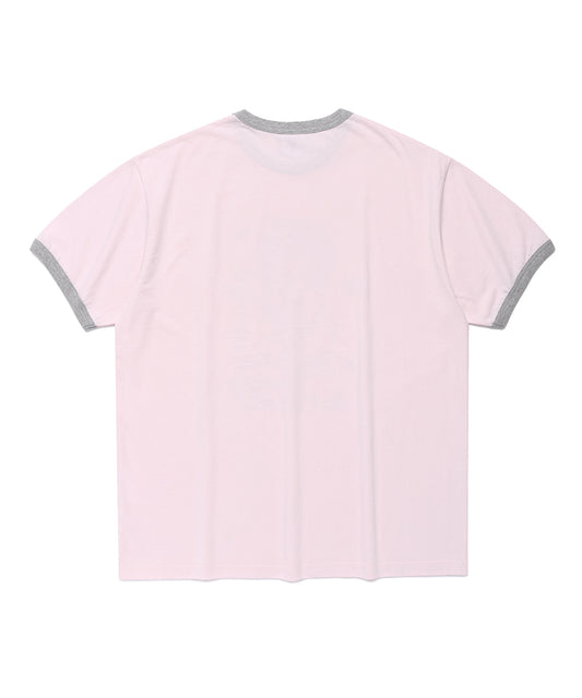 Cavish CAVISH X LELBO Brown Glitter Ringer Short Sleeve T-Shirt [Pink]