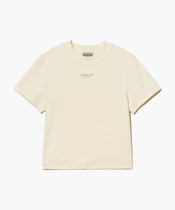 Marithé François Girbaud W Mock Neck Crop Tee Ivory