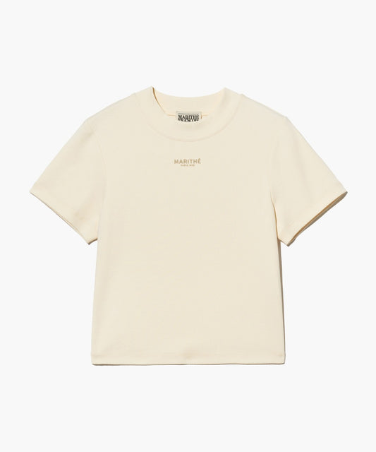 Marithé François Girbaud W Mock Neck Crop Tee Ivory