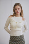General Idea WOMAN Boat Neck Cardigan Sleeveless Set [IVORY]