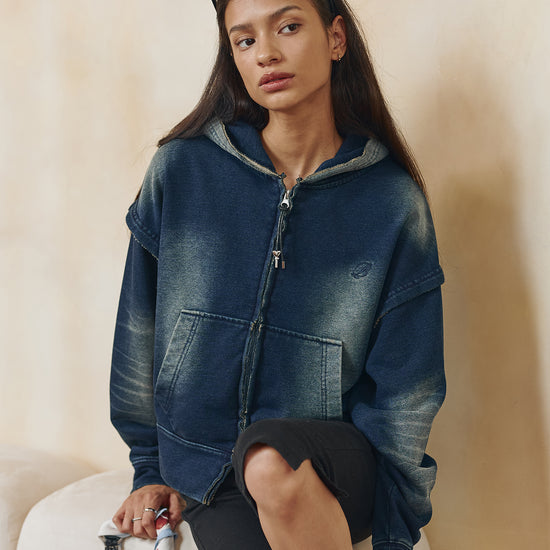 Bitter Cells Denim Washing Hood Zip Up - Blue