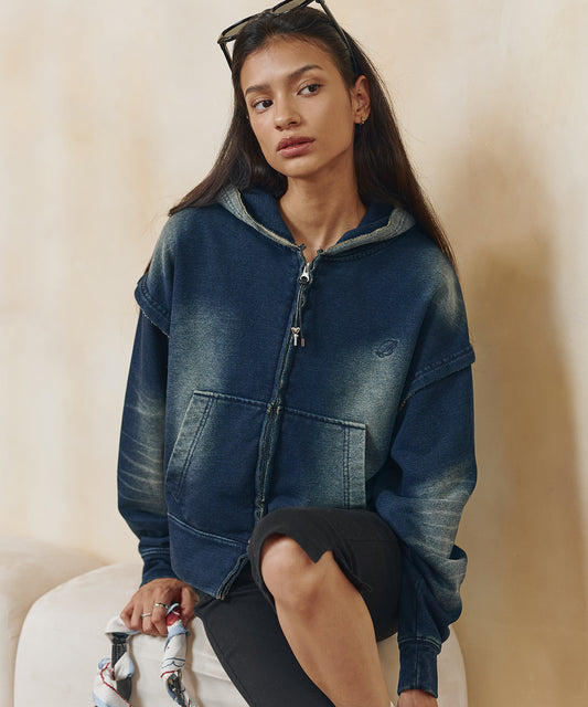 Bitter Cells Denim Washing Hood Zip Up - Blue