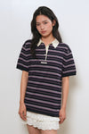 General Idea WOMAN Stripe Loose Collar Half Knit