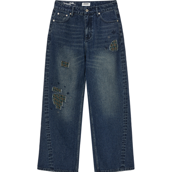 AEAE Check Patchwork Denim Pants
