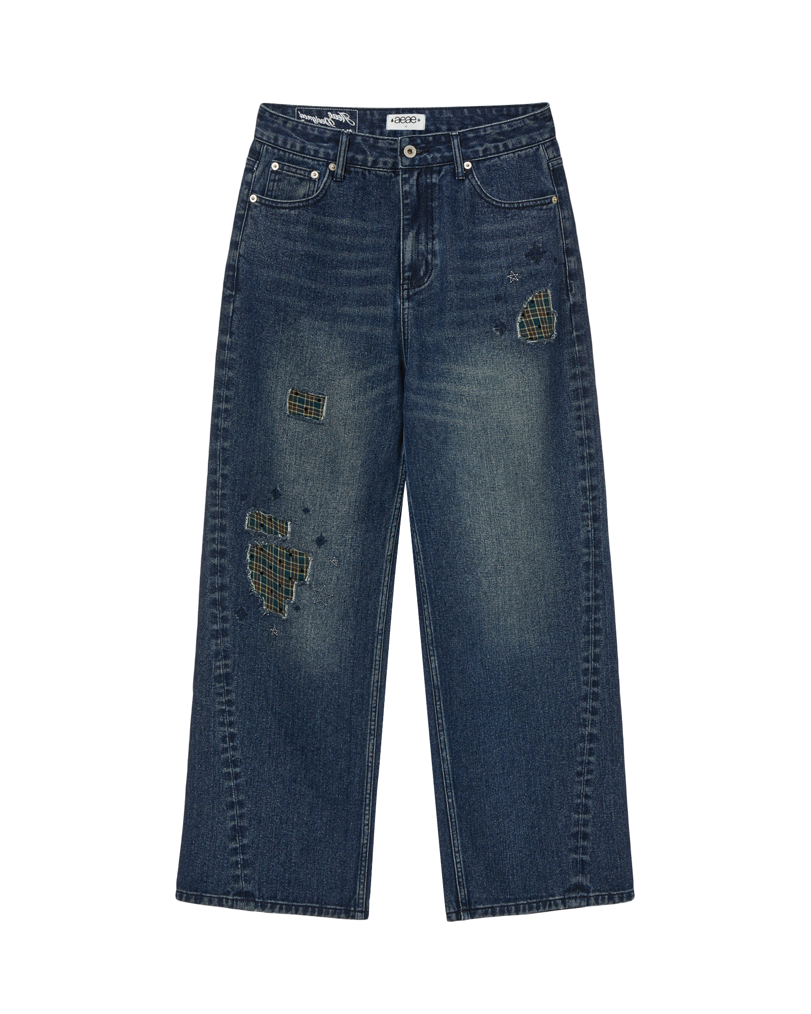 AEAE Check Patchwork Denim Pants