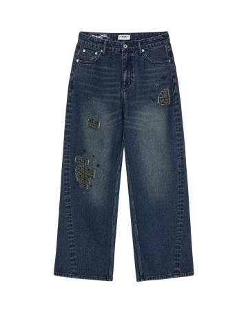 AEAE Check Patchwork Denim Pants