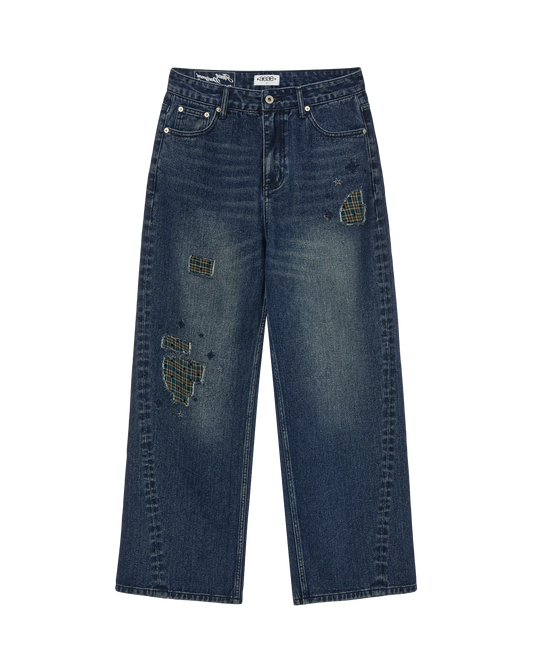 AEAE Check Patchwork Denim Pants