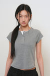 General Idea WOMAN Snap Henry Neck T-Shirt