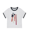 Mahagrid Flag Applique Ringer Crop Tee in White