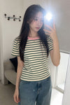 General Idea WOMAN Colour-Block Stripe Short Sleeve T-Shirt [WHITE]