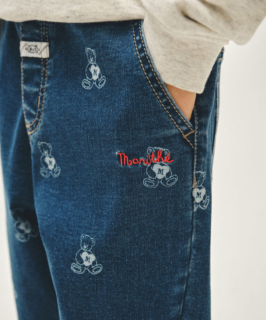 Marithé François Girbaud Kids Bear Printed Denim Pants