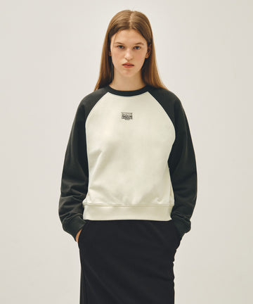 Marithé François Girbaud W BLOCK CLASSIC LOGO RAGLAN CROP SWEATSHIRT charcoal