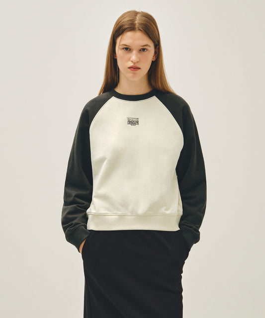 Marithé François Girbaud W BLOCK CLASSIC LOGO RAGLAN CROP SWEATSHIRT charcoal