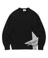 Cavish W DAMAGED STAR KNIT CREWNECK [BLACK]