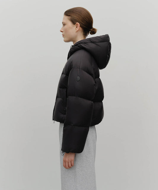 Marithé François Girbaud W Regular Logo Hooded Crop Down Jacket Black