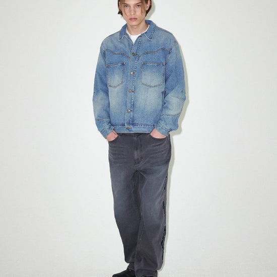 Mahagrid Western Denim Jacket Blue