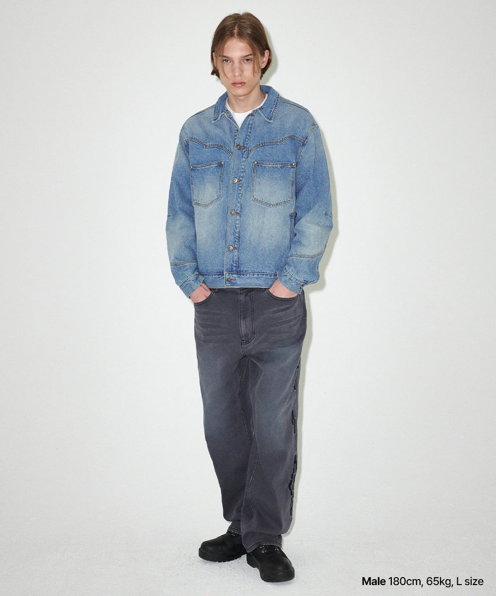 Mahagrid Western Denim Jacket Blue