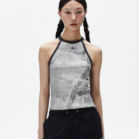 Mahagrid Denim Printed Halter Knit