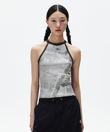 Mahagrid Denim Printed Halter Knit