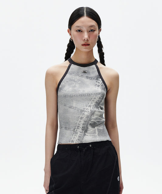 Mahagrid Denim Printed Halter Knit