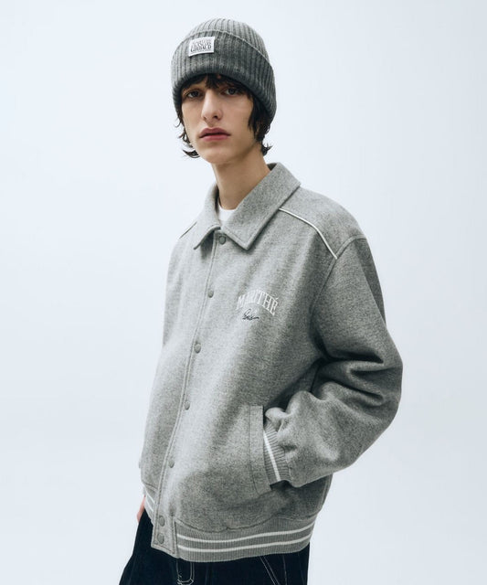Marithé François Girbaud Wool Piping Varsity Jacket Heather Gray