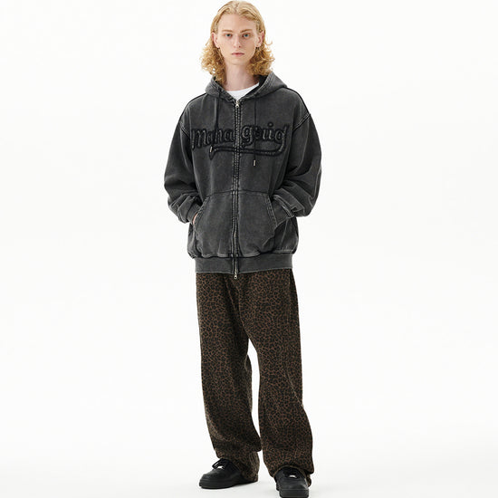 Mahagrid Washed Cut Off Applique Hood Zip Up