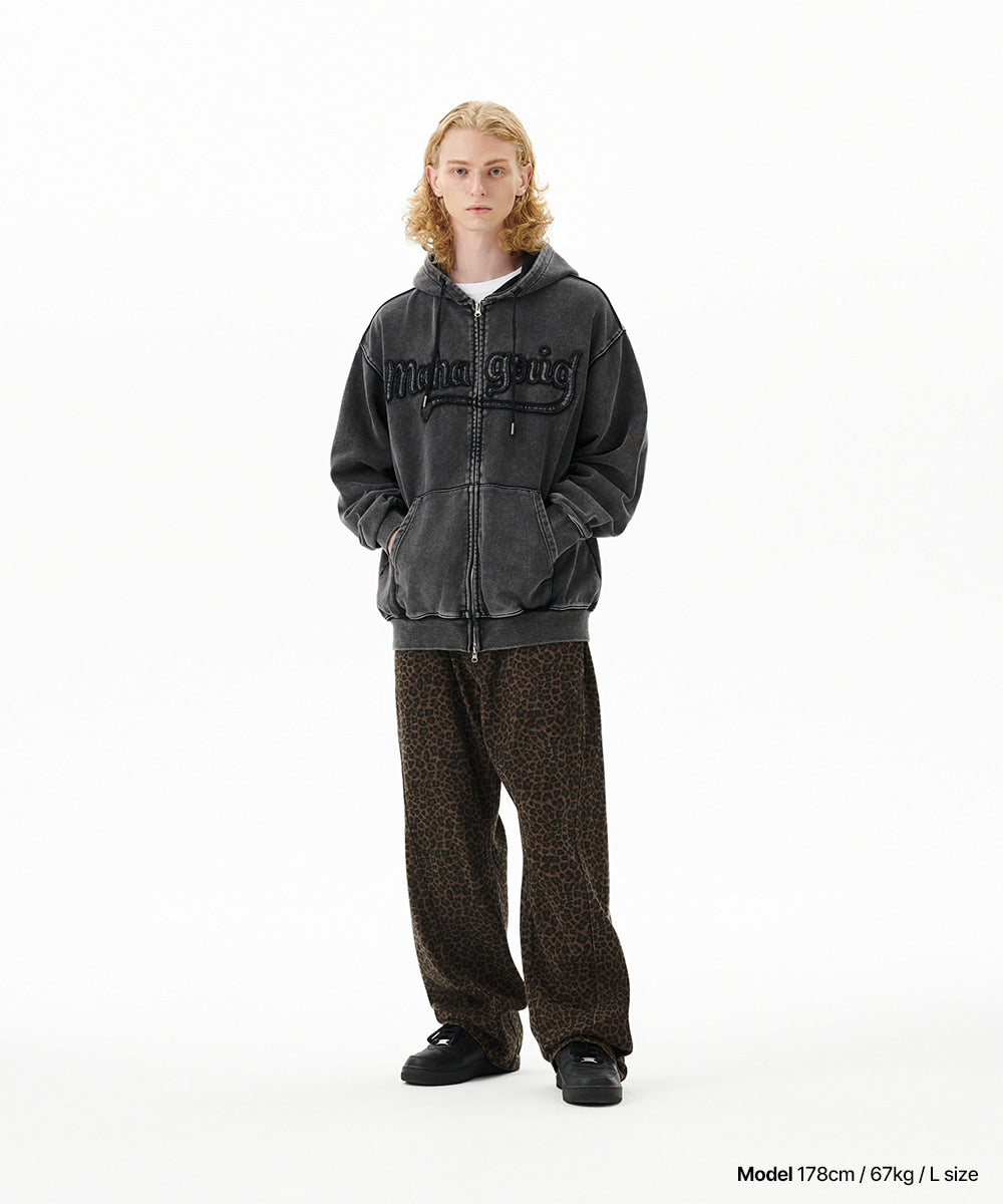 Mahagrid Washed Cut Off Applique Hood Zip Up