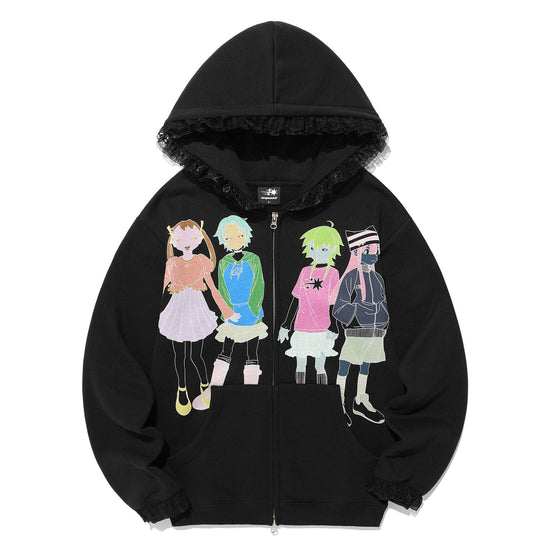 Nice Ghost Club Ghost Angels Lace Hoodie Zip Up [Black]