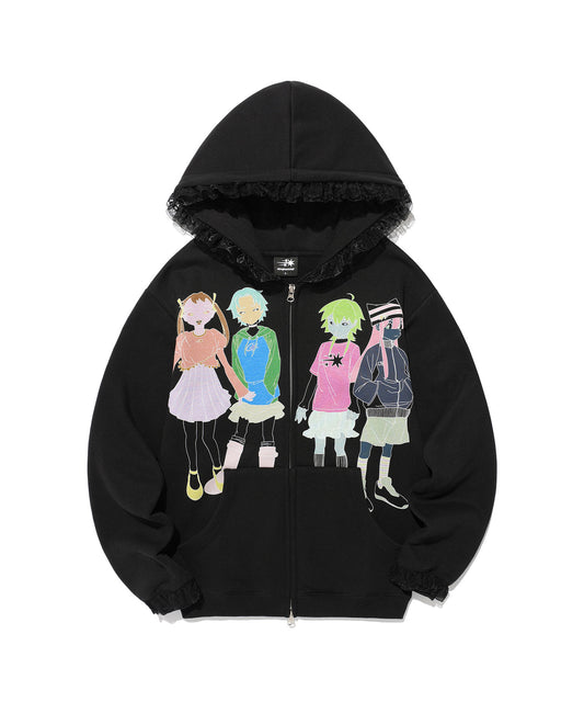 Nice Ghost Club Ghost Angels Lace Hoodie Zip Up [Black]