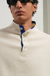 General Idea [XXL Exclusive] Unisex Colour-Block Collar Henry Neck Knit [Ivory]