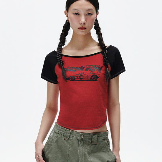 Mahagrid Off Shoulder Raglan Tee