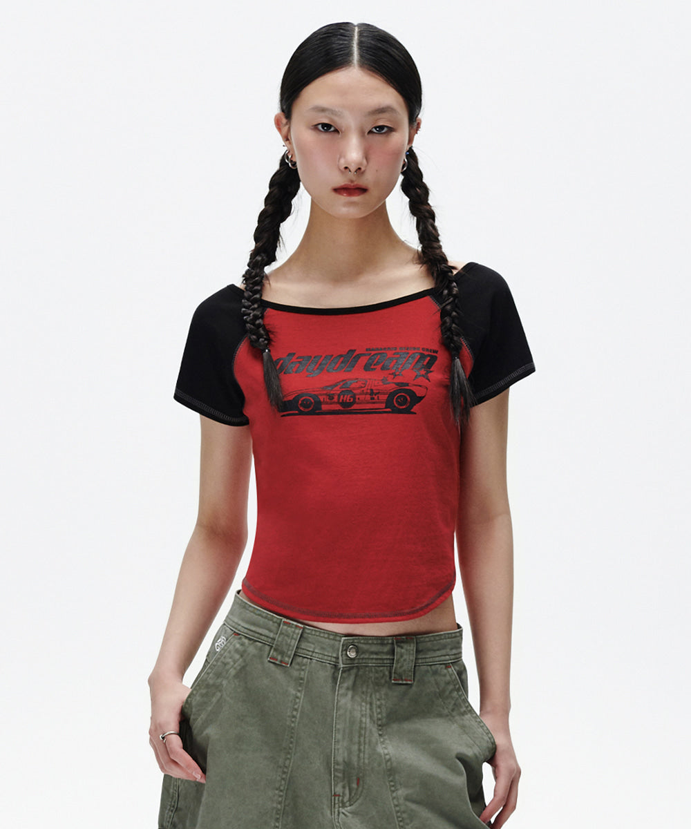 Mahagrid Off Shoulder Raglan Tee