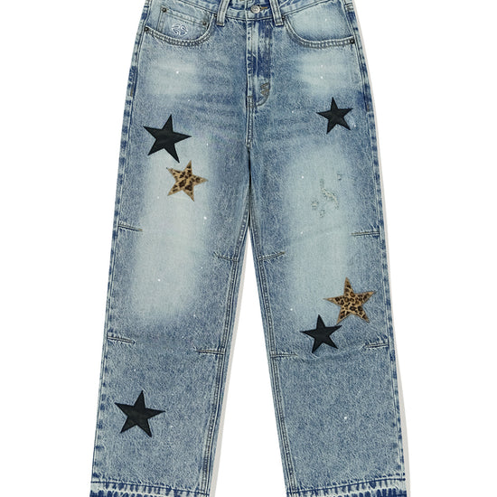 Mahagrid Star Flared Denim Pant Light Blue