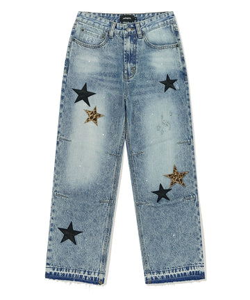 Mahagrid Star Flared Denim Pant Light Blue