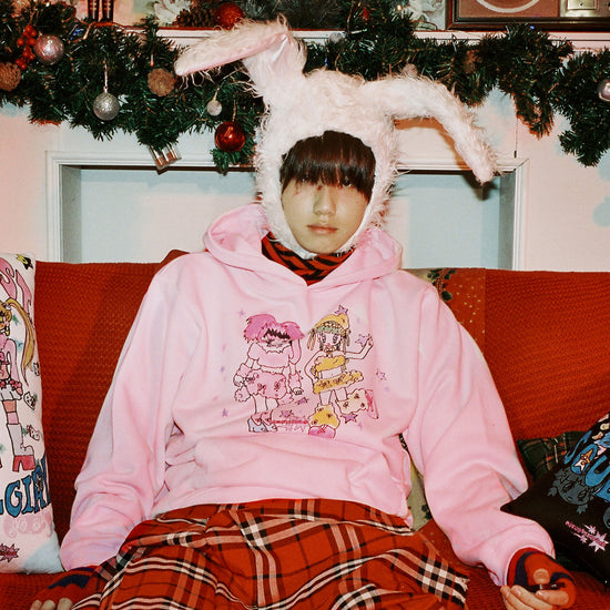 Nice Ghost Club Soul Pussy Cat Ghost Soul Girl Rabbit & Bear Hoodie in Pink