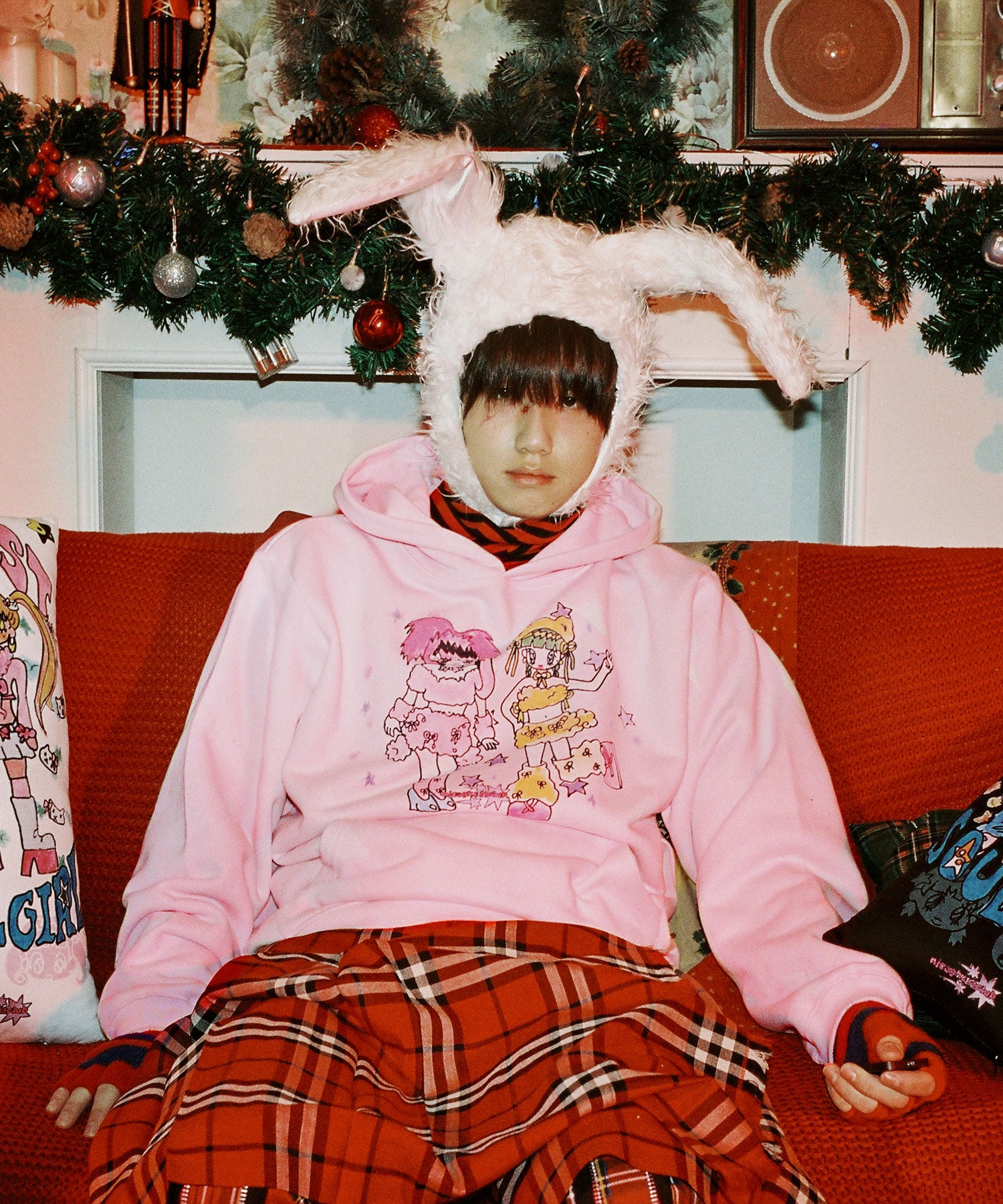 Nice Ghost Club Soul Pussy Cat Ghost Soul Girl Rabbit & Bear Hoodie in Pink