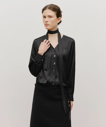 Marithé François Girbaud Women's V-Neck Tie Blouse