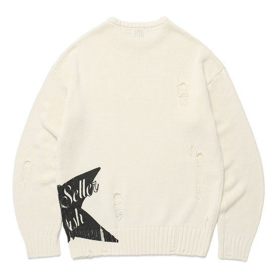 Cavish Women's Damaged Star Knit Crewneck in Ivory