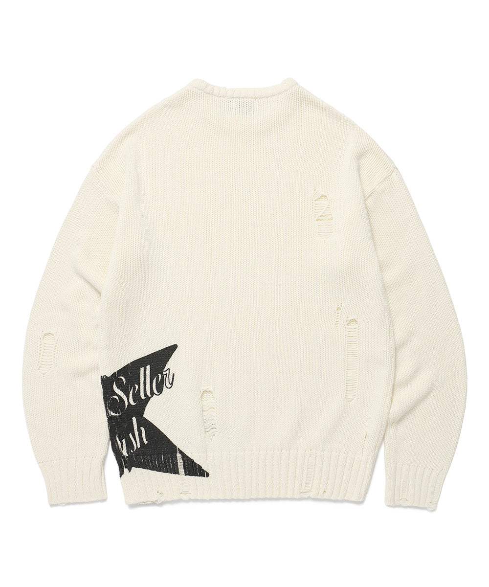 Cavish Women's Damaged Star Knit Crewneck in Ivory