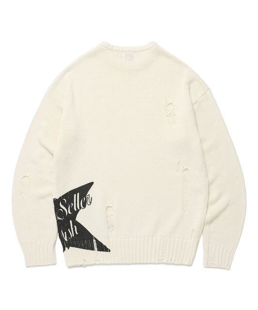 Cavish Women's Damaged Star Knit Crewneck in Ivory