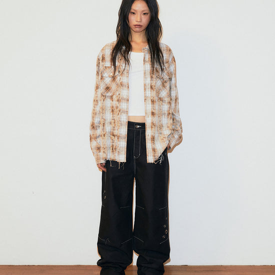 Mahagrid Bleached Raw-Cut Check Shirt