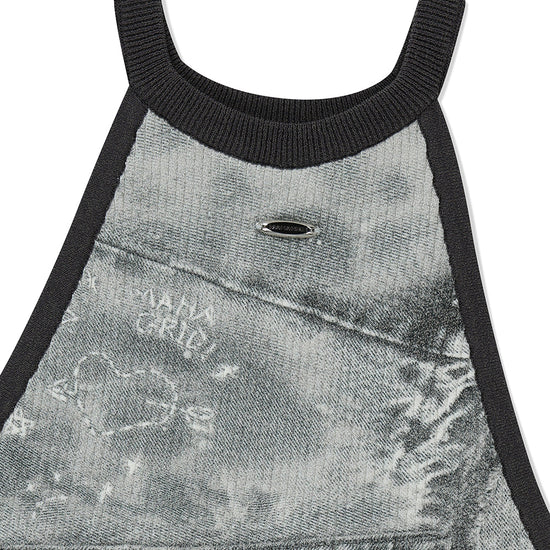 Mahagrid Denim Printed Halter Knit