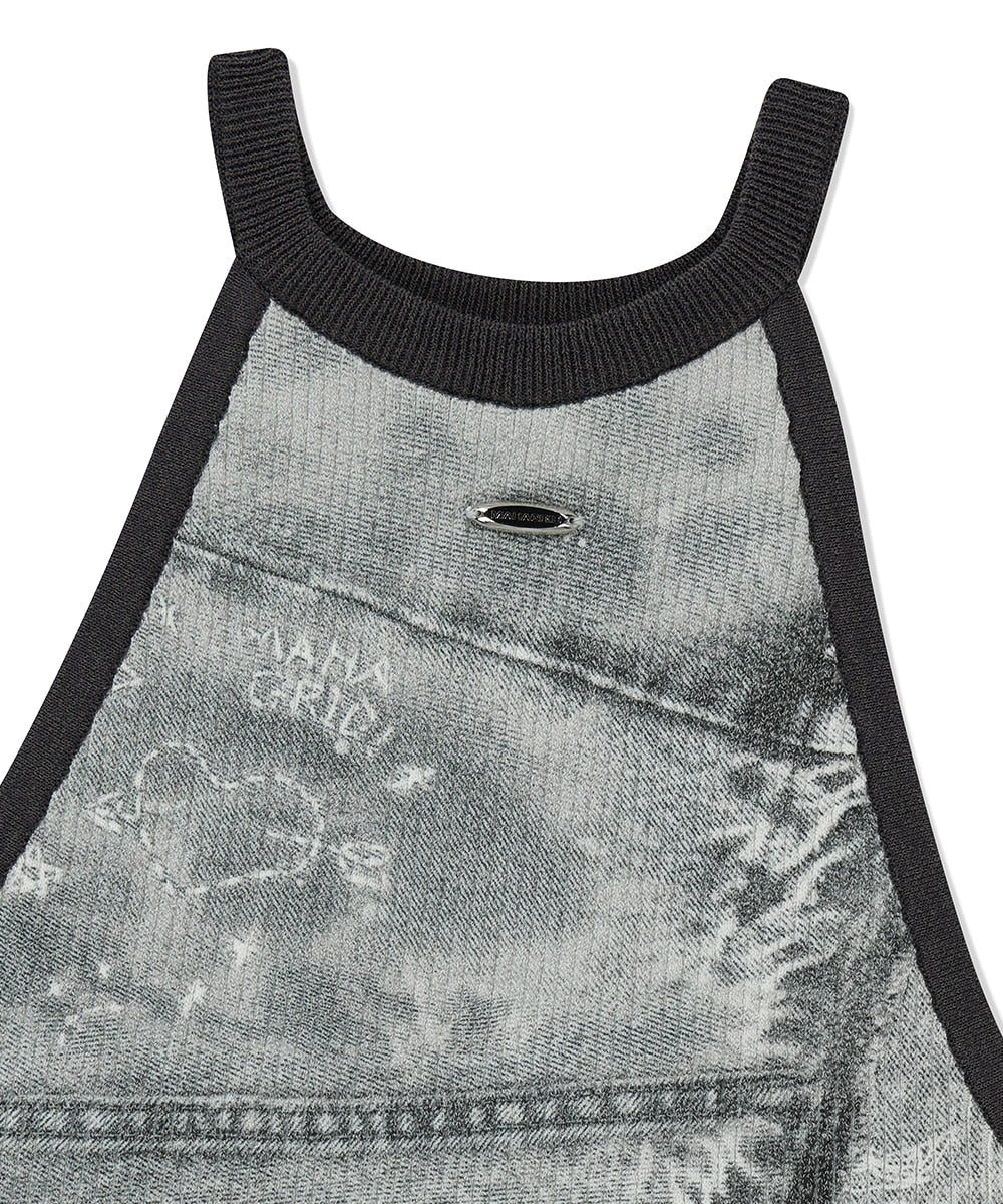 Mahagrid Denim Printed Halter Knit