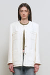General Idea WOMAN Fringe Trimming Tweed Jacket [IVORY]