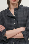 General Idea WOMAN Check Ruffle Blouse [DARK NAVY]